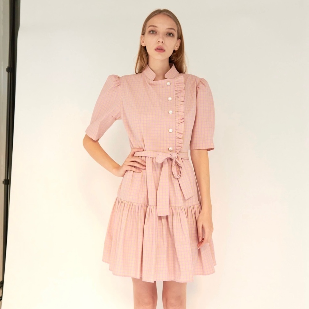 Batsheva Sadie Dress in Guava Tartan NWT